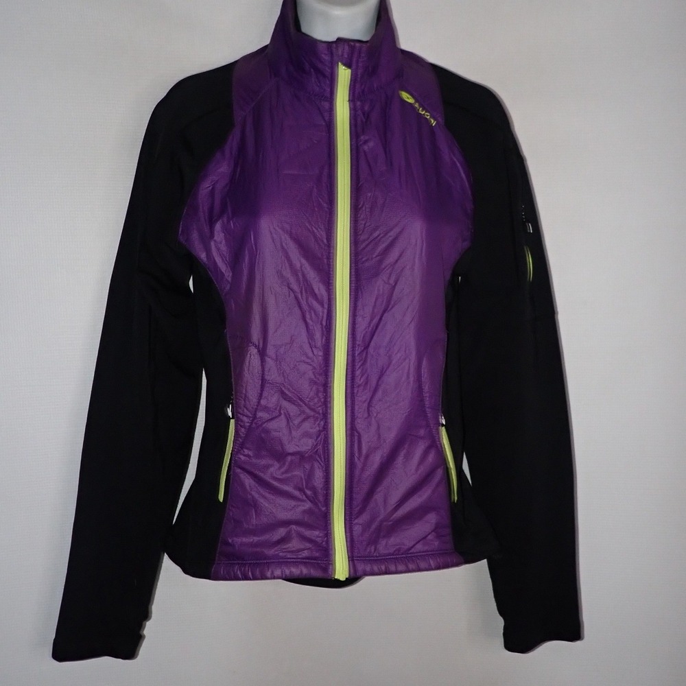 Sugoi Womens Purple Black Full Zip Cycling Running Jacket Small Neon‎ Trim